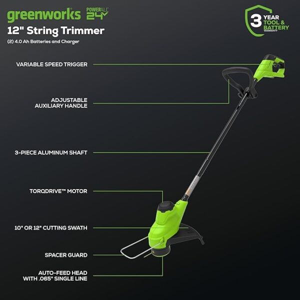 Greenworks 48V (2x24V) 20" Brushless Mower+12" String Trimmer +320CFM Blower,(2) 4.0Ah Batteries and 4A Dual Port Charger - Image 2