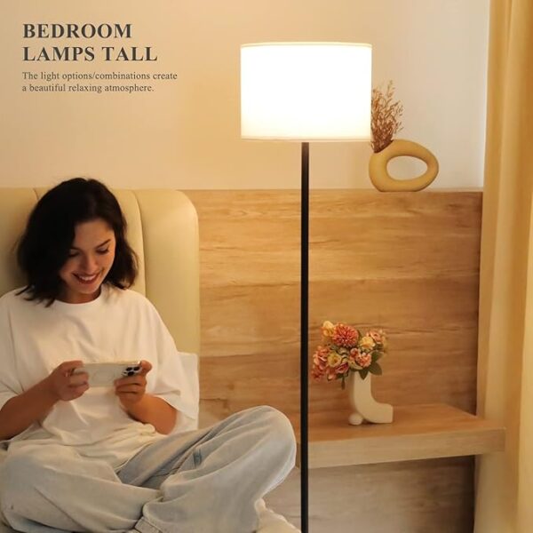Modern Floor Lamp Simple Design with White Shade, Foot Pedal Switch, 60" Small Tall Lamps for Living Room Bedroom Office Dining Room Kitchen, Black Pole Lamp(Without Bulb) - Image 2
