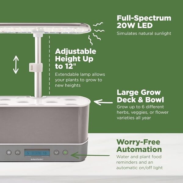AeroGarden Harvest Elite Indoor Garden Hydroponic System with LED Grow Light and Seed Kit, Holds up to 6 Pods, Stainless Steel - Image 6
