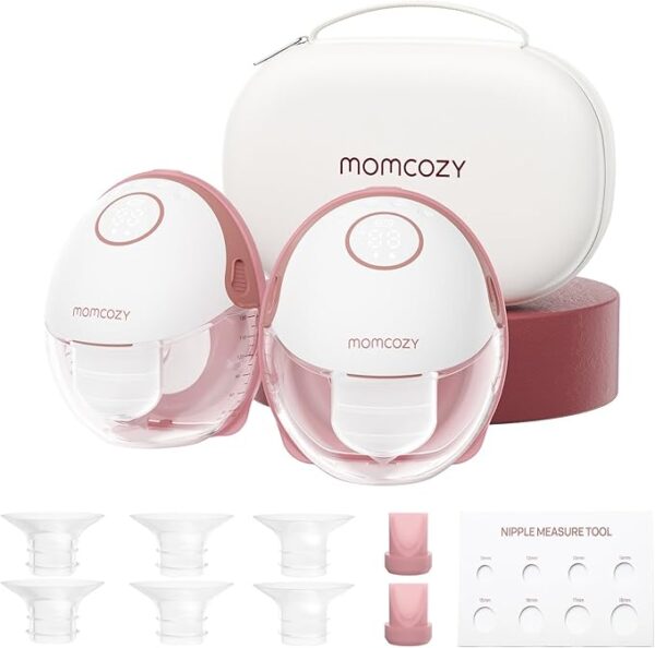 Momcozy Breast Pump Hands Free Mobile Style | M6, Wearable Breastfeeding Pump Ideal Rhythm for More Milk, DoubleFit Flange More Fit & Discreet with 3 Modes & 9 Levels, 24mm - 2 Pack Cozy Red