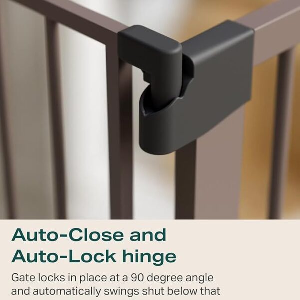 Cumbor 29.7-51.5" Baby Gates for Doorways Extra Wide, Safety Dog Gate for Stairs, Easy Walk Thru Auto Close Pet Gates for The House, Child Gate Includes 4 Wall Cups, Brown, Mom's Choice Awards Winner - Image 2