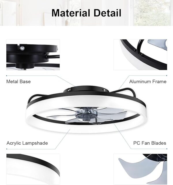 Ceiling Fans with Lights and Remote, 20" Modern Low Profile Ceiling Fan with Light, Stepless Color Temperature Change and 6 Speeds for Bedroom, Kids Room and Living Room (Black) - Image 4