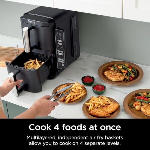 Ninja DoubleStack 2-Basket Air Fryer, DoubleStack Technology Cooks 4 Foods at Once, Space Saving Design, 8 QT, 6-in-1, Smart Finish & Match Cook, Air Fry, Broil, Bake, Easy Meals & Clean, Black, SL201 - Image 2