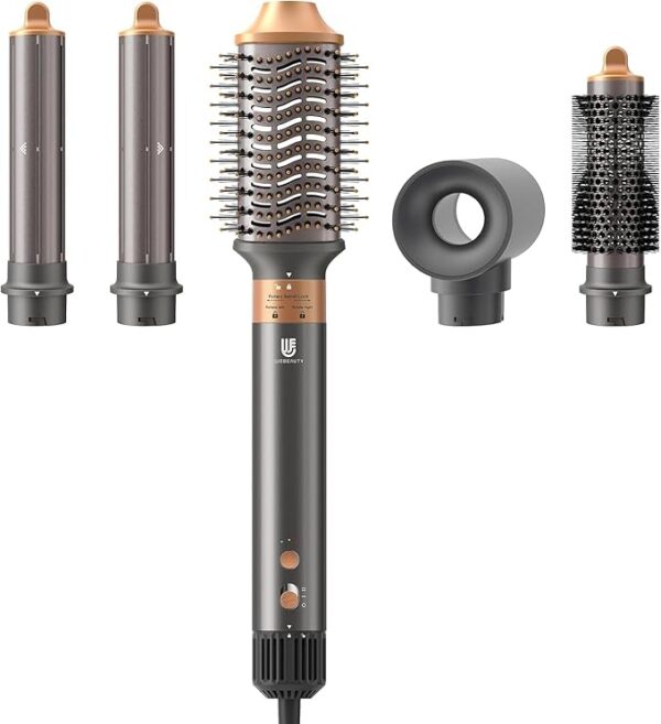 Hair Dryer Brush, webeauty 5 in 1 One Step Professional Hot Air Brush Set for Fast Drying, Curling Drying, Straightening Combing, Hair Styler [Ceramic Coating] [Negative Ion] 110000 RPM (Gold)