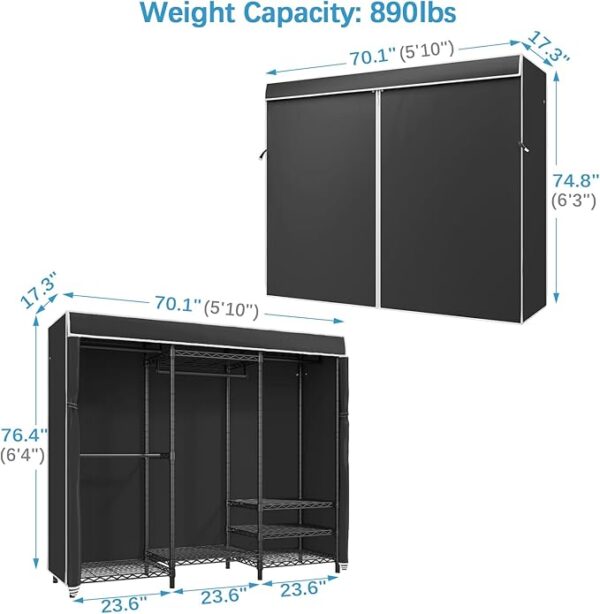 VIPEK V5C Heavy Duty Covered Clothes Rack Portable Bedroom Armoires Rack, Black Metal Clothing Rack with Black Cover, Adjustable Custom Freestanding Closet Wardrobe, Max Load 800LBS - Image 2