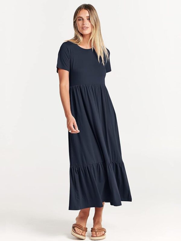 ANRABESS Women Summer Casual Short Sleeve Crewneck Aline Swing Flowy Tiered Shirt Maxi Beach Long Dress 2025 Trendy Outfits - Image 5