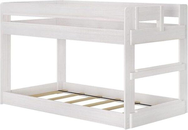 Max & Lily Modern Farmhouse Low Bunk Bed, Twin-Over-Twin Bed Frame For Kids, White Wash - Image 5