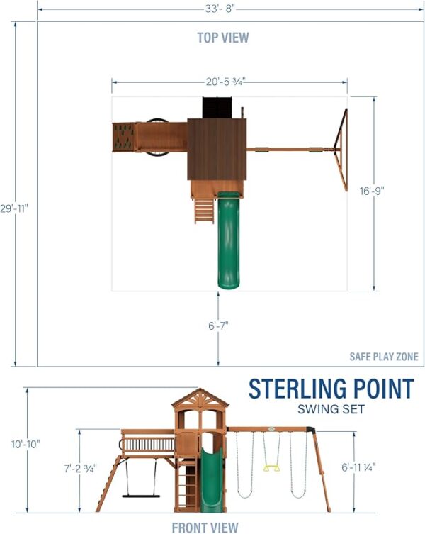 Backyard Discovery Sterling Point All Cedar Wooden Swing Set, Raised Clubhouse, Green Wave Slide, Web Swing, Climbing Wall, 10ft Wave Slide, 2 Belt Swings, Front Porch, Bridge - Image 6