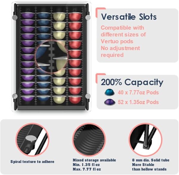 EVERIE Crystal Tempered Glass Organizer Drawer Holder Compatible with Nespresso Vertuo Capsules, Compatible with 40 Big or 52 Small Vertuoline Pods, 12'' Wide by 15.6'' Deep by 3.5'' High - Image 4