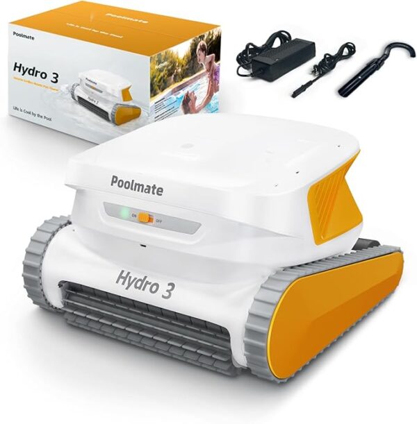 Poolmate Hydro 3 Robotic Pool Cleaner for Inground/Above Ground Pools, 150W Cordless Pool Vacuum, Max 200min Runtime, 4.1L Filter Basket, Auto Waterline/Wall Cleaning, Max 1076 sq.ft Coverage