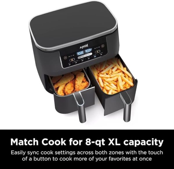Ninja DZ201 Foodi 8 Quart 6-in-1 DualZone 2-Basket Air Fryer with 2 Independent Frying Baskets, Match Cook & Smart Finish to Roast, Broil, Dehydrate & More for Quick, Easy Meals, Grey - Image 5