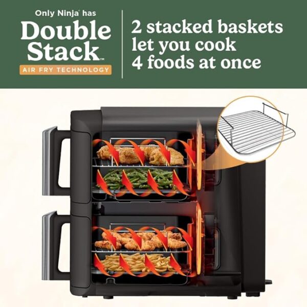 Ninja DoubleStack 2-Basket Air Fryer, DoubleStack Technology Cooks 4 Foods at Once, Space Saving Design, 8 QT, 6-in-1, Smart Finish & Match Cook, Air Fry, Broil, Bake, Easy Meals & Clean, Black, SL201 - Image 5