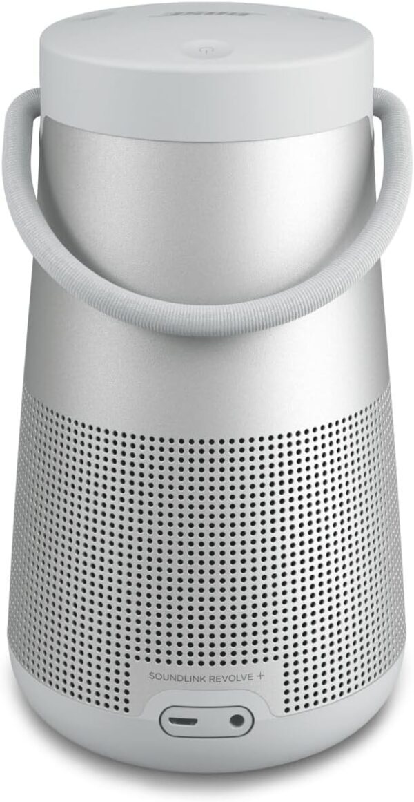 Bose SoundLink Revolve+ (Series II) Bluetooth Speaker, Portable Speaker with Microphone, Wireless and Water Resistant with 360 Degree Sound, Long Lasting Battery and Handle, Silver