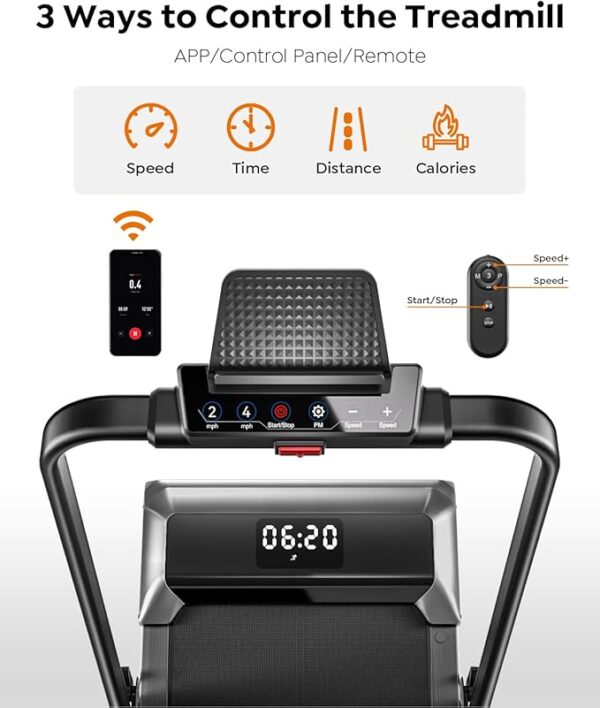 Walking Pad Treadmill with Incline, 2 in 1 Foldable Treadmills for Home Small Office, 300lbs Portable Compact Under Desk Treadmill with App, Remote Control and LED Display - Image 6