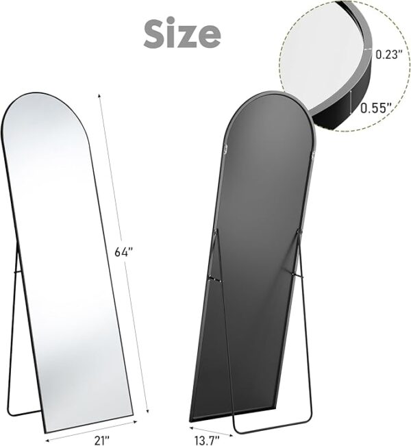 Sweetcrispy 64"x21" Arched Full Length Mirror, Standing or Leaning Full Body Mirror with Aluminum Alloy Thin Frame, Suitable for Bedroom or Cloakroom,Black - Image 6