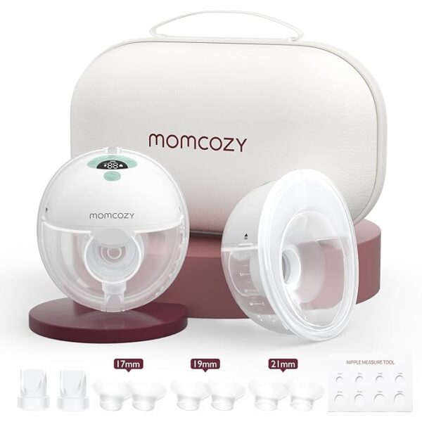 Momcozy Breast Pump Hands Free M5, Wearable Breast Pump of Baby Mouth Double-Sealed Flange with 3 Modes & 9 Levels, Electric Breast Pump Portable - 24mm, 2 Pack Mint