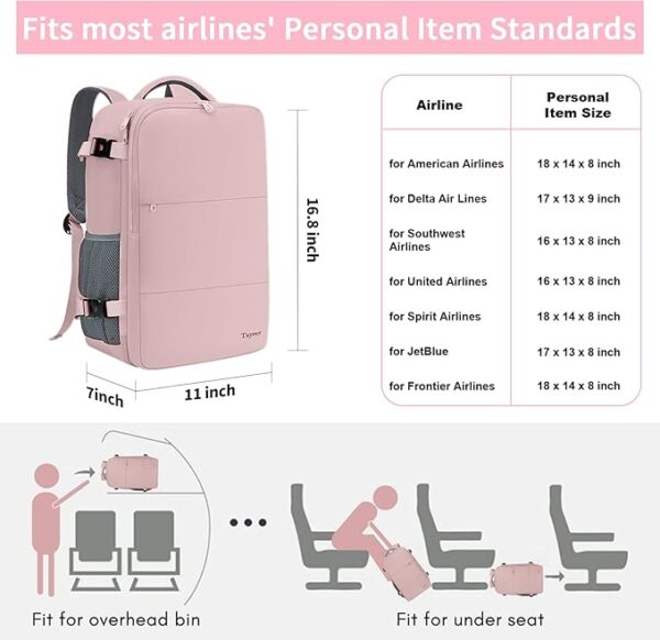 Taygeer Travel Backpack for Women, Carry On Backpack with USB Charging Port & Shoe Pouch, TSA 15.6inch Laptop Mochila Flight Approved, Nurse Bag Casual Daypack for Weekender Business Hiking, Pink - Image 6