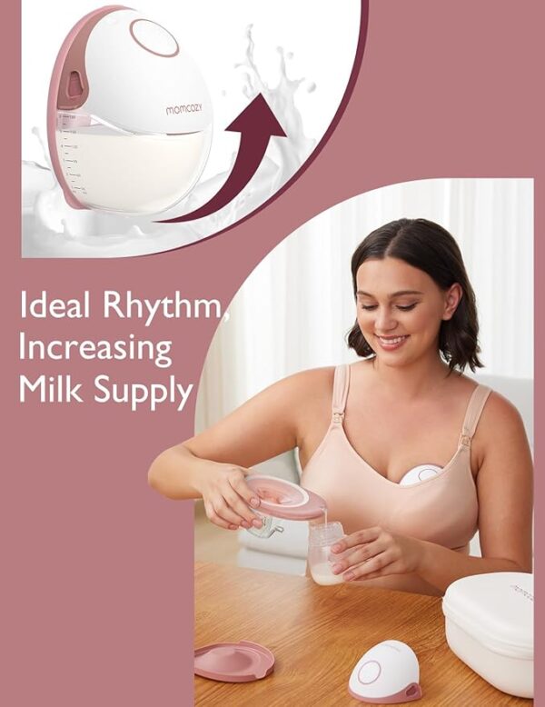 Momcozy Breast Pump Hands Free Mobile Style | M6, Wearable Breastfeeding Pump Ideal Rhythm for More Milk, DoubleFit Flange More Fit & Discreet with 3 Modes & 9 Levels, 24mm - 2 Pack Cozy Red - Image 2