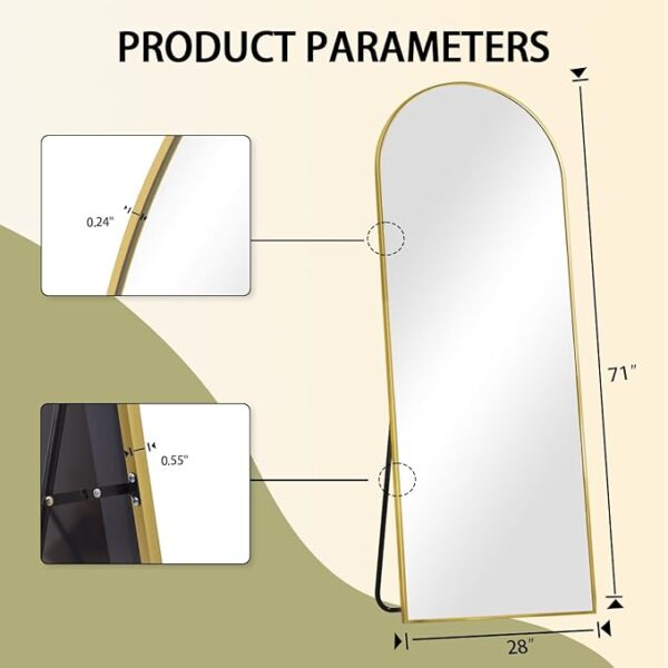 BEAUTYPEAK 71"x26" Arch Full Length Mirror, Full Body Floor Mirror with Stand Hanging or Leaning, Aluminum Alloy Frame Wall Mirrors for Bedroom, Dressing Room, Gold - Image 7