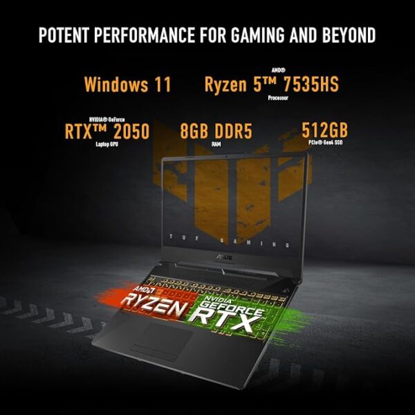 ASUS TUF Gaming A15 Gaming Laptop, 15.6” FHD 144Hz Display, NVIDIA® GeForce RTX™ 2050, AMD Ryzen™ 5 7535HS, 8GB DDR5, 512GB PCIe® Gen4 NVMe™ SSD, Wi-Fi 6, Windows 11, FA506NF-ES51 - Image 6