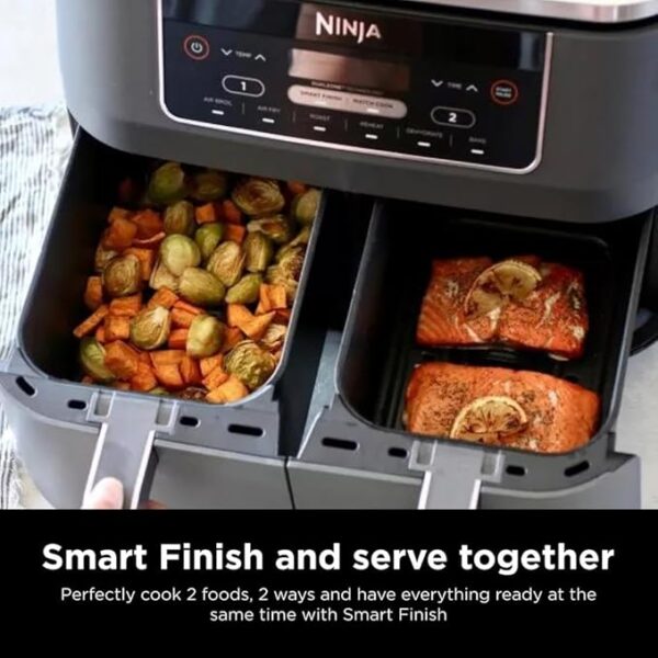 Ninja DZ201 Foodi 8 Quart 6-in-1 DualZone 2-Basket Air Fryer with 2 Independent Frying Baskets, Match Cook & Smart Finish to Roast, Broil, Dehydrate & More for Quick, Easy Meals, Grey - Image 2