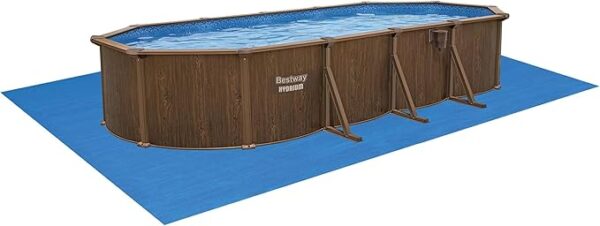 Bestway 24’ x 12’ x 52” Hydrium Oval Steel Wall Above Ground Swimming Pool with Sand Filter Pump, Cover, Ladder, Ground Cloth, and Surface Skimmer, Woodgrain - Image 2