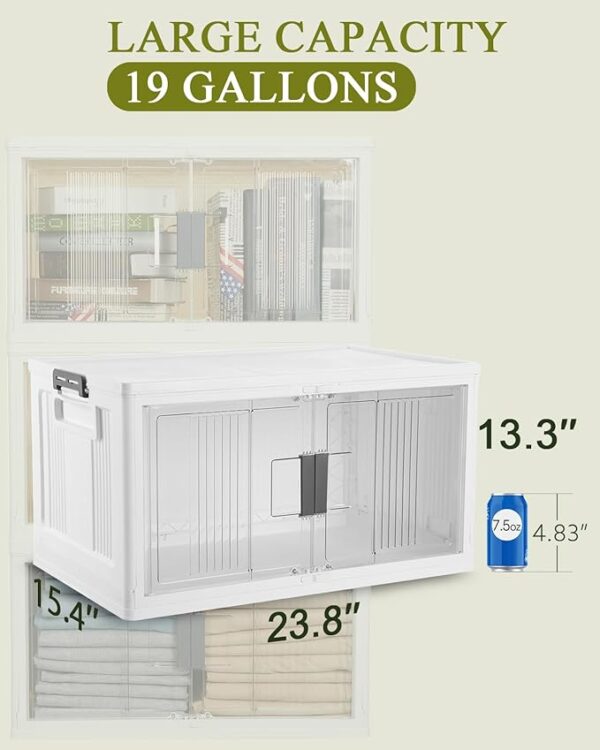 OlarHike 76QT Lockable Storage Bins with Lids - Folding Storage box with Doors and Wheels, Collapsible Plastic Storage Bins for Closets, Stackable Storage Organizer, Storage Containers, 4 Pack Cubes - Image 2