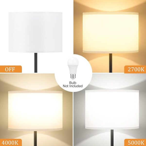 Modern Floor Lamp Simple Design with White Shade, Foot Pedal Switch, 60" Small Tall Lamps for Living Room Bedroom Office Dining Room Kitchen, Black Pole Lamp(Without Bulb) - Image 3