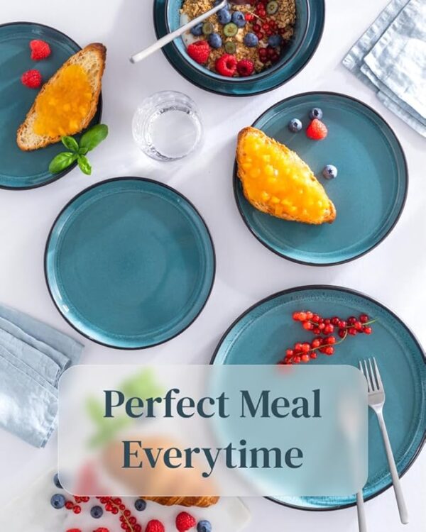 32 Piece Dinnerware Sets for 8 - Modern Style Stoneware Dinnerware Set - Scratch Resistant, Dishwasher Safe Plates and Bowls Sets Ceramic, Dish Set, Bowl and Plate Set - Black and Petrol Blue - Image 5