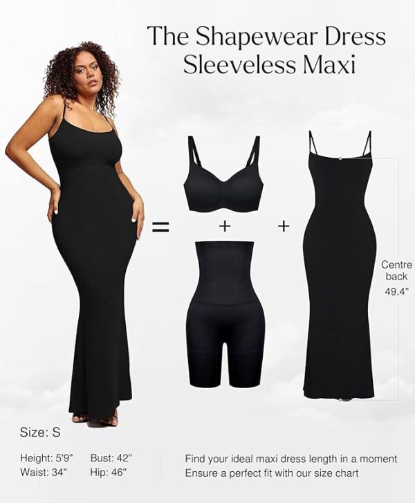 Popilush Summer Maxi Dress for Women - Cocktail Shapewear Dresses Built-in Bra Adjustable Straps Vacation Long Slip - Image 3