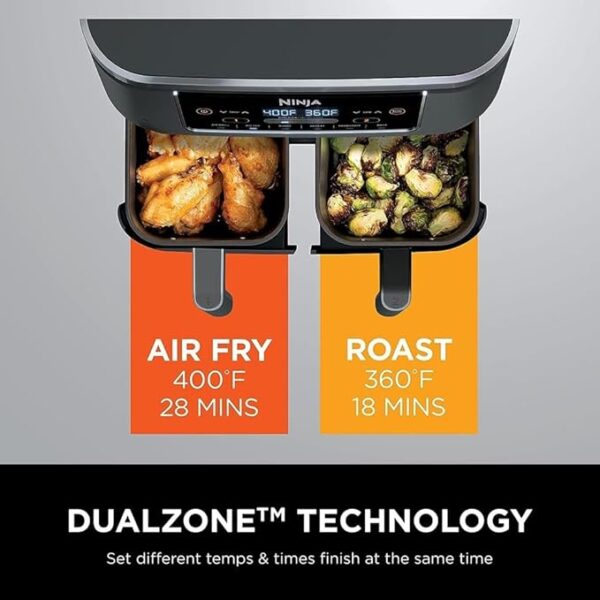 Ninja DZ201 Foodi 8 Quart 6-in-1 DualZone 2-Basket Air Fryer with 2 Independent Frying Baskets, Match Cook & Smart Finish to Roast, Broil, Dehydrate & More for Quick, Easy Meals, Grey - Image 4