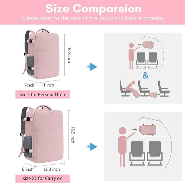 Taygeer Travel Backpack for Women, Carry On Backpack with USB Charging Port & Shoe Pouch, TSA 15.6inch Laptop Mochila Flight Approved, Nurse Bag Casual Daypack for Weekender Business Hiking, Pink - Image 5