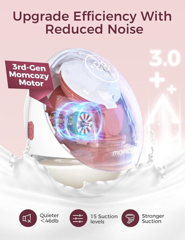 Momcozy Breast Pump Hands Free Upgraded Mobile Flow | M9, App Discreet Control with Personalized Multi-Modes & 15 Levels, Wearable Breast Pump 24mm, 2 Pack Cozy Red - Image 3