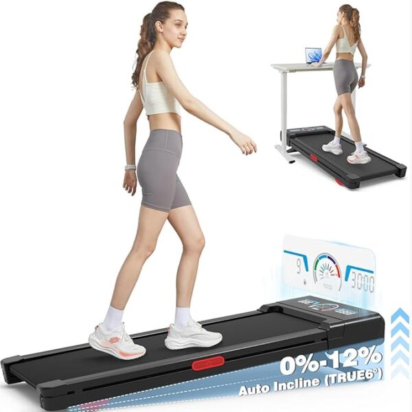 Walking Pad Treadmill with 12% 9-Level Auto Incline, 450 lbs Capacity and RGB LED Screen Under Desk Treadmill with Hiking Mode, Compact Treadmills for Home Small/Office