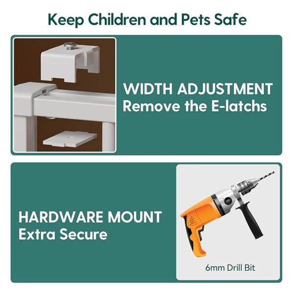 Babelio 26-43" No Bottom Bar Baby Gate for Babies, Elders and Pets, 2-in-1 Hardware Mount Dog Gate for The House, Stairs and Doorways, with Large Walk Thru Door, White - Image 6