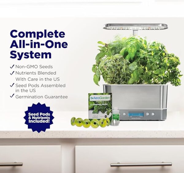 AeroGarden Harvest Elite Indoor Garden Hydroponic System with LED Grow Light and Seed Kit, Holds up to 6 Pods, Stainless Steel - Image 4