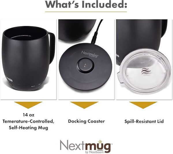 Nextmug - Temperature-Controlled, Self-Heating Coffee Mug (Black - 14 oz.) - Image 2