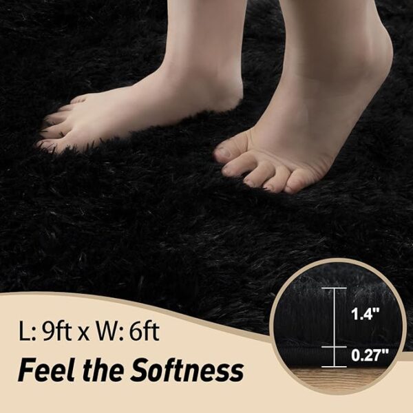 Black Rugs for Living Room, 6x9 Feet Large Fluffy Area Rugs for Bedroom, Soft Carpet Shag Kids Room Rug, Non-Slip Fuzzy Rugs Indoor (6ft x 9ft, Black) - Image 5
