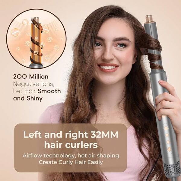 8 in 1 Hair Dryer Air Styler, 110000 RPM High-Speed Rotate Hair Dryer Brush, Auto Wrap Curlers with 200 Million Ions, Fast Dry, Volumize, Create Curly and Smooth Hair Easily, Meets Daily Style - Image 7