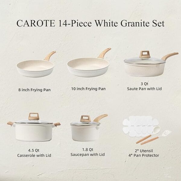 CAROTE 14 Pcs Pots and Pans Set Nonstick,Cookware Set Kitchen Cooking Set with Utensil and Pan Protectors - Image 2