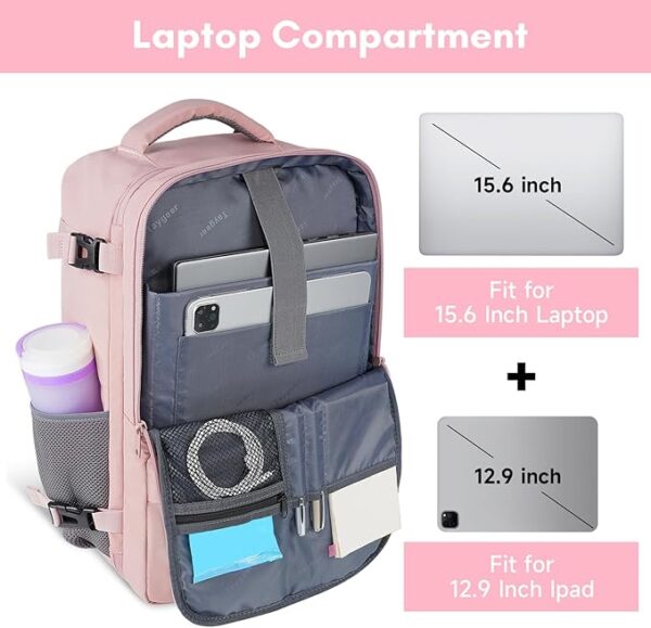 Taygeer Travel Backpack for Women, Carry On Backpack with USB Charging Port & Shoe Pouch, TSA 15.6inch Laptop Mochila Flight Approved, Nurse Bag Casual Daypack for Weekender Business Hiking, Pink - Image 2