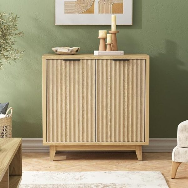 Fluted Cabinet with Storage, 2 Doors Sideboard Buffet Cabinet, Mid Century Modern Accent Cabinet with Adjustable Shelves, Multifunctional Console Table with Storage for Living Room, Kitchen, Entryway - Image 6