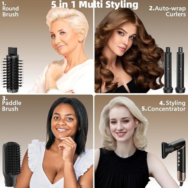 Auto Airwrap Hair Styler & Dryer, 5 in 1 Multi Styling Hot Air Dryer Brush Curler for Hair, High Speed 110000 RPM Negative Lonic Frizz-Free, Fast Drying Curling Volumizing Straightening Magic Styler - Image 2