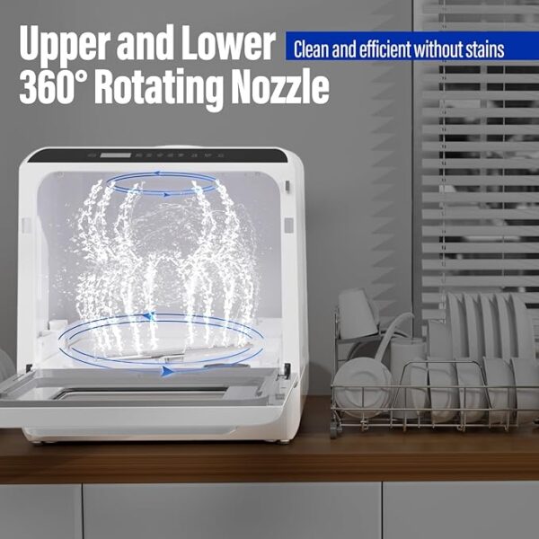 ICUIRE Portable Dishwasher, Countertop Dishwasher with 5L Built-in Water Tank & Inlet Hose, Mini Machine with 6 Programs, 360°Dual Spray, No Hookup Needed, Apartment/Dormitory/Motorhome - Image 6