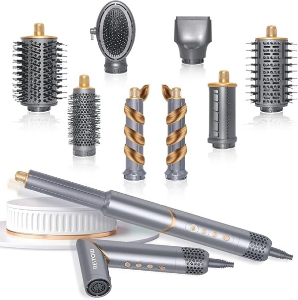 8 in 1 Hair Wrap Air Styler, Flex Magic Air Curler for Hair Dupe, Hot Air Brush Styler and Dryer in One Style, Autowrap Airstyler, Gray