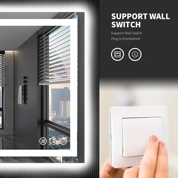 LOAAO 48X36 LED Bathroom Mirror with Lights, Anti-Fog, Dimmable, Backlit + Front Lit, Lighted Bathroom Vanity Mirror for Wall, Shatter-Proof, Memory Function, ETL Listed - Image 2