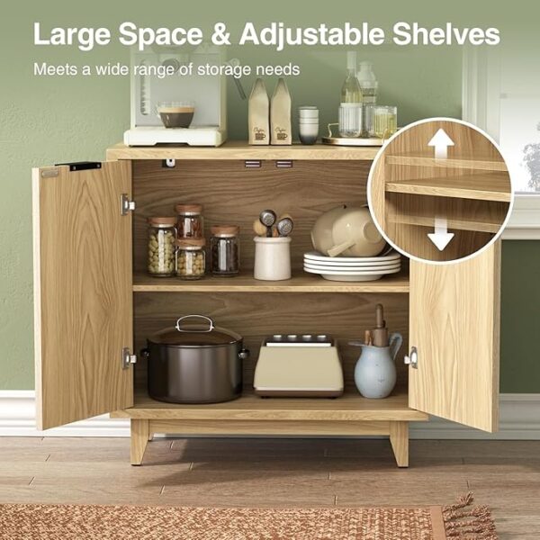 Fluted Cabinet with Storage, 2 Doors Sideboard Buffet Cabinet, Mid Century Modern Accent Cabinet with Adjustable Shelves, Multifunctional Console Table with Storage for Living Room, Kitchen, Entryway - Image 2