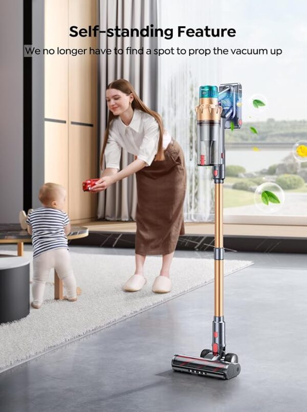 Cordless Vacuum Cleaner, 550W 45KPA 60 Mins Runtime Self-Standing Vacuum Cleaners for Home, Stick Vacuum with Charging Dock Station Removable Battery, Handheld Vacuum for Pet Hair/Carpet/Floor - Image 2