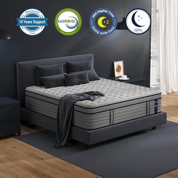 DIFAME Full Size Mattress, 12 Inch Gel Memory Foam Hybrid Firm Full Bed Mattress in a Box, Pressure & Back Pain Relief, Individually Pocket Spring, Edge Support, 100-Night Trial, CertiPUR-US - Image 2