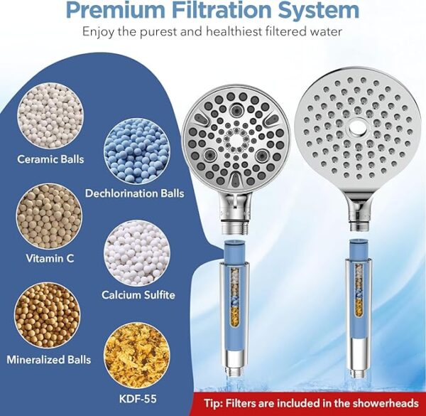 Dual Filtered Rain Shower Head Combo, High Pressure Handheld Shower Head with Adjustable Bar - Rainfall Shower Head And Showerhead with Filter for Hard Water - Removes Chlorine - Image 2